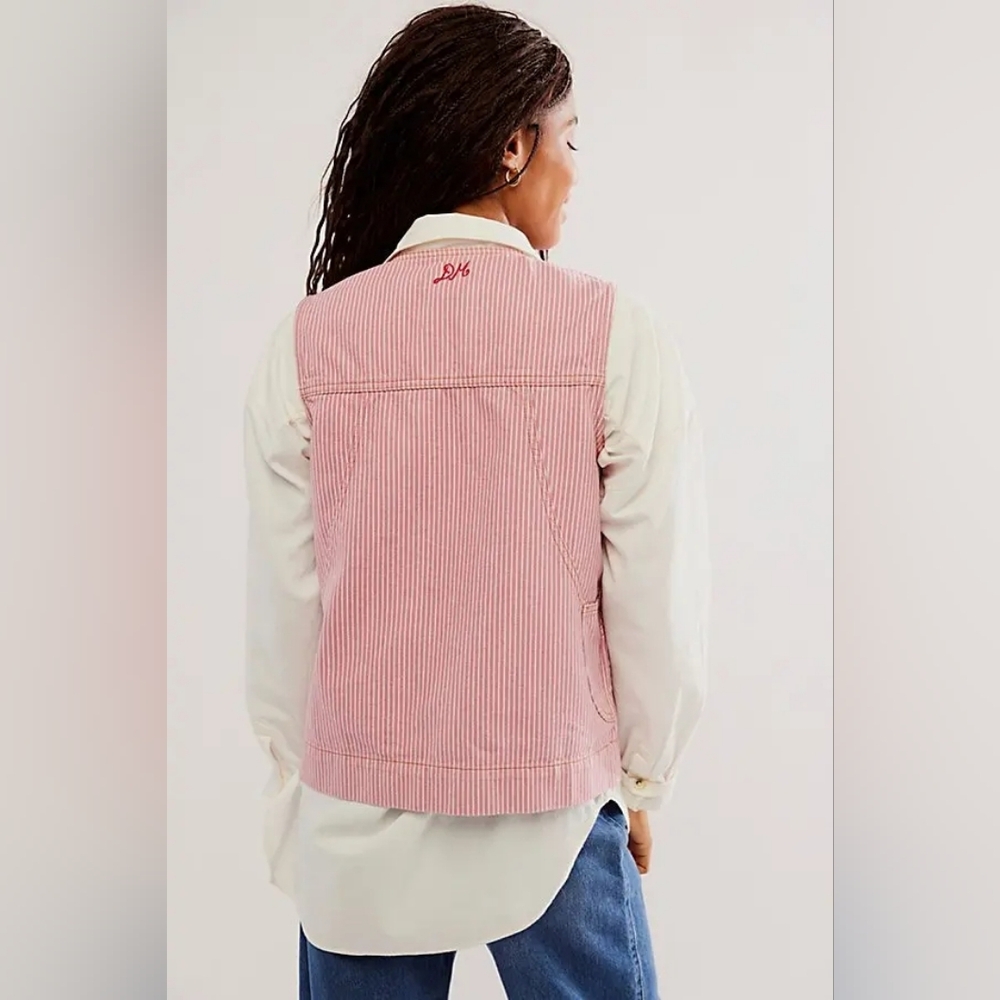 Damson Madder Dilly Vest Jacket in Pink Stripe EU Size 8/ US Size 4 - Picture 2 of 9